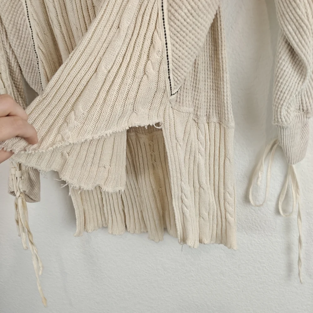 Free People New Romantics Lace-Up Sleeve High Low Boho Knit Thermal Top S